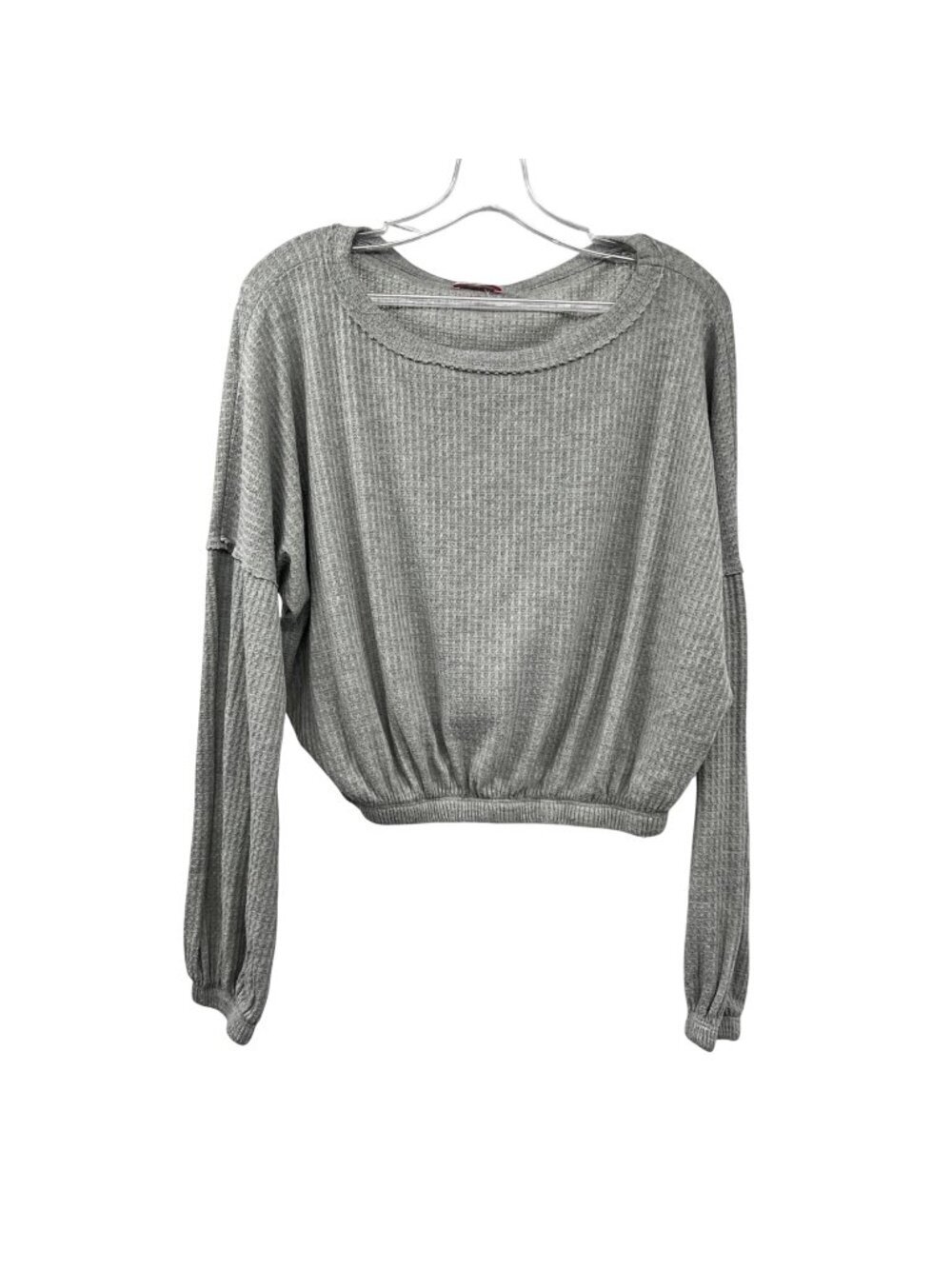 Pink Lily Womens Waffle Knit Crop Top Long Sleeve Gray Size Small